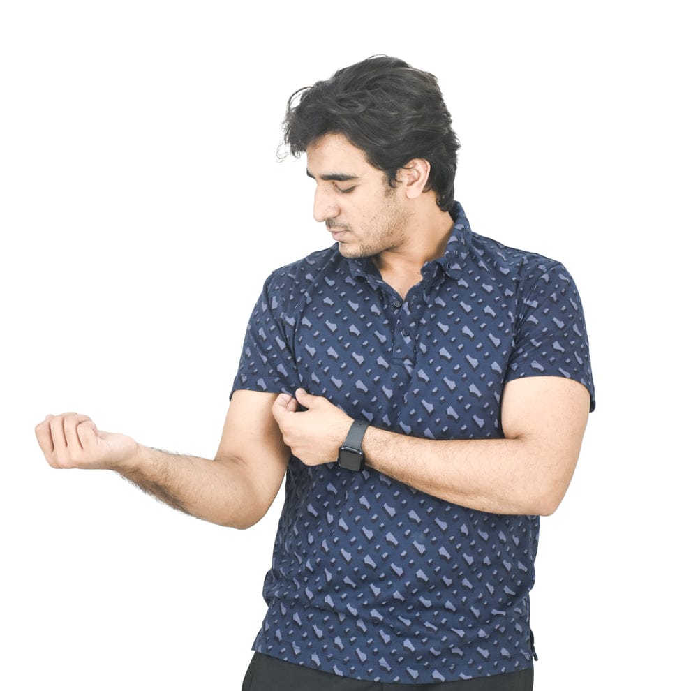 Men's Navy Printed Polo Shirt