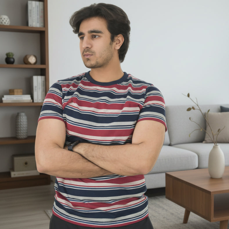Men's Striped Printed T-shirt