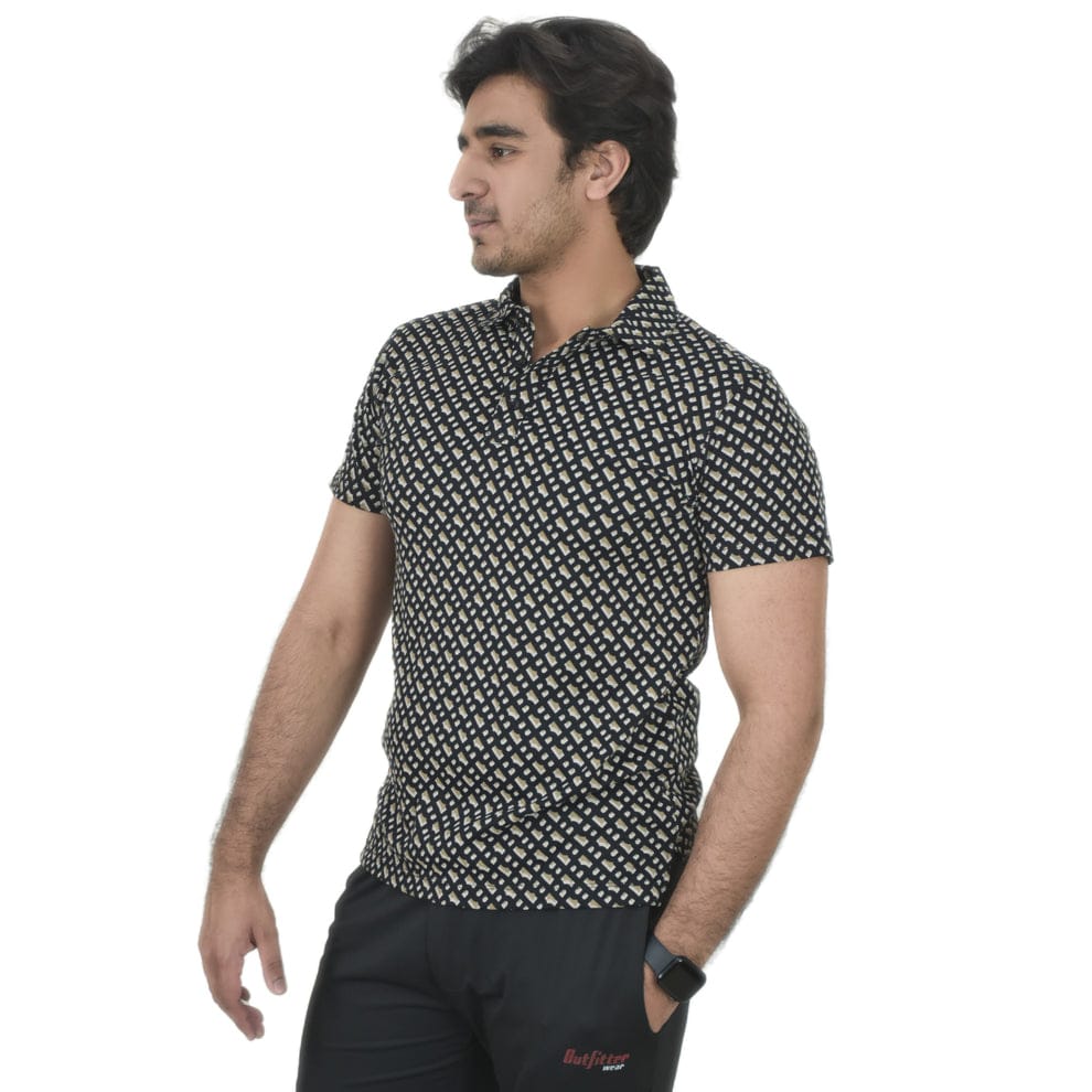 Men's Black Printed Polo Shirt
