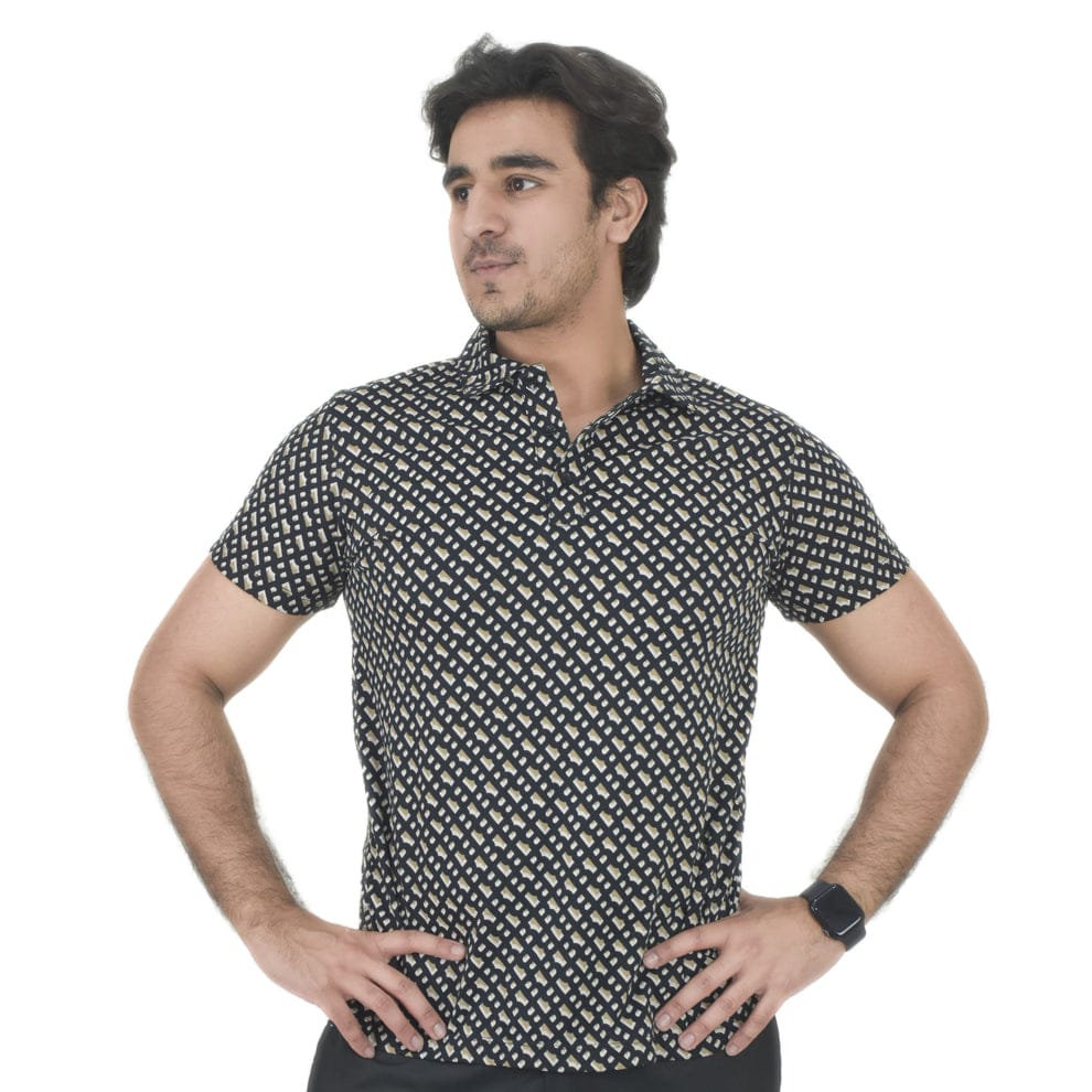 Men's Black Printed Polo Shirt