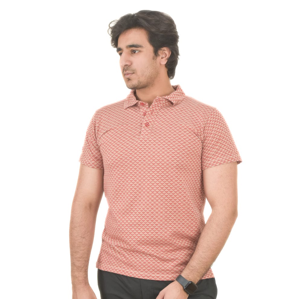 Men's Brownish Pink Printed Polo Shirt