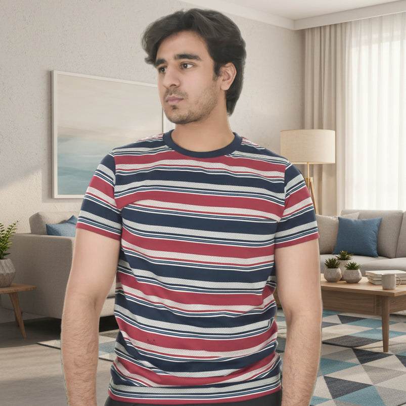 Men's Striped Printed T-shirt