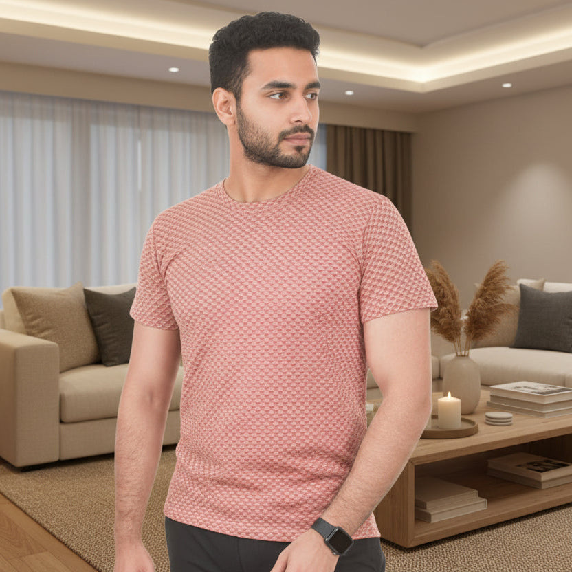 Men's Brownish Pink Printed T-shirt